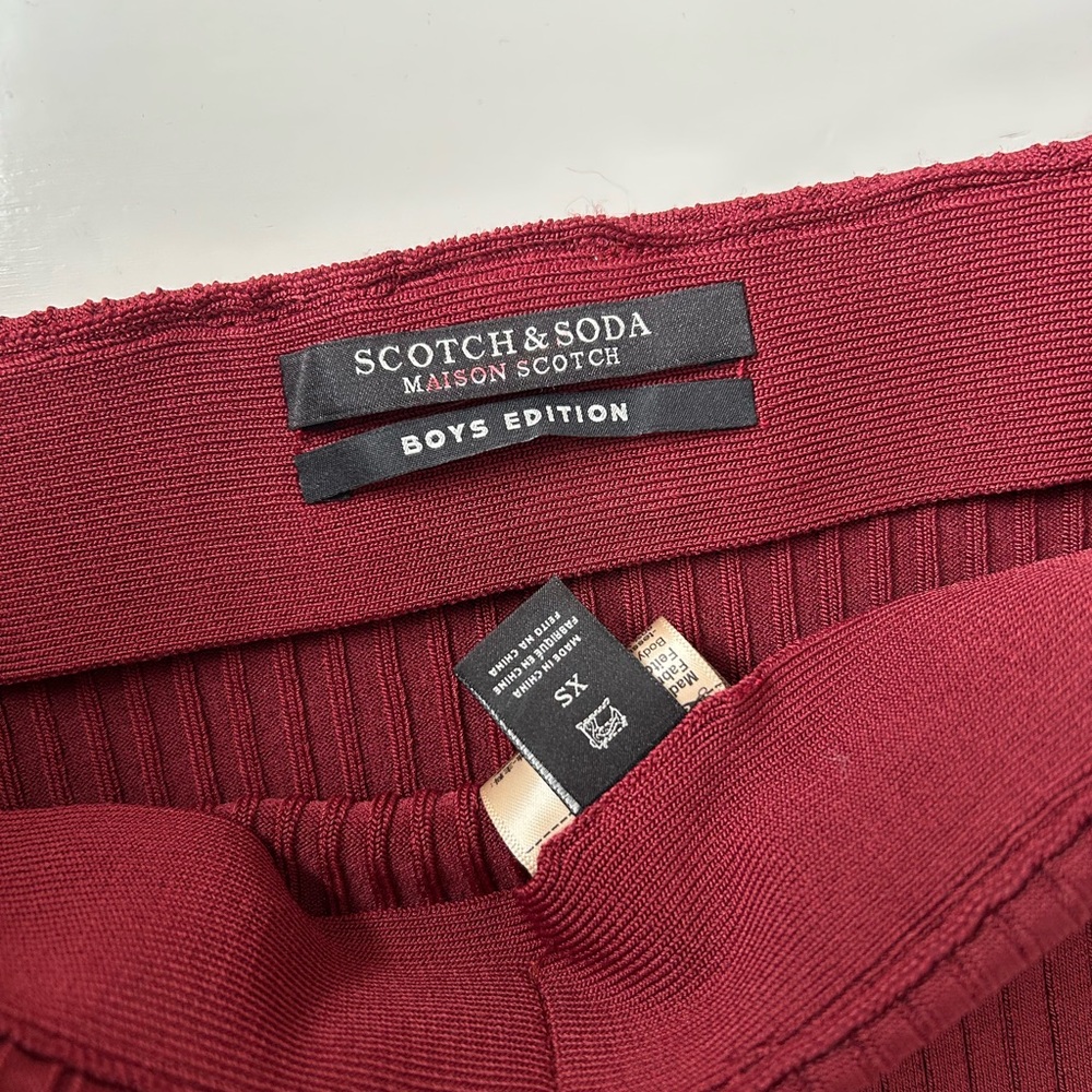SCOTCH & SODA Ribbed Knit Midi Skirt XS Burgundy Stripe Bodycon Pencil Skirt - Picture 3 of 12